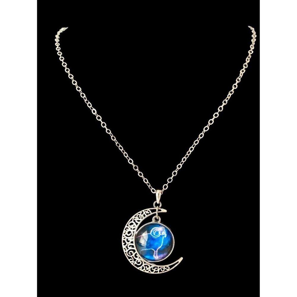 Aries Zodiac Sign Horoscope Pendant Necklace Silver Tone - Picture 2 of 8